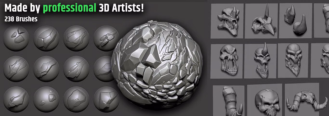 230 Brushes for Zbrush and Blender